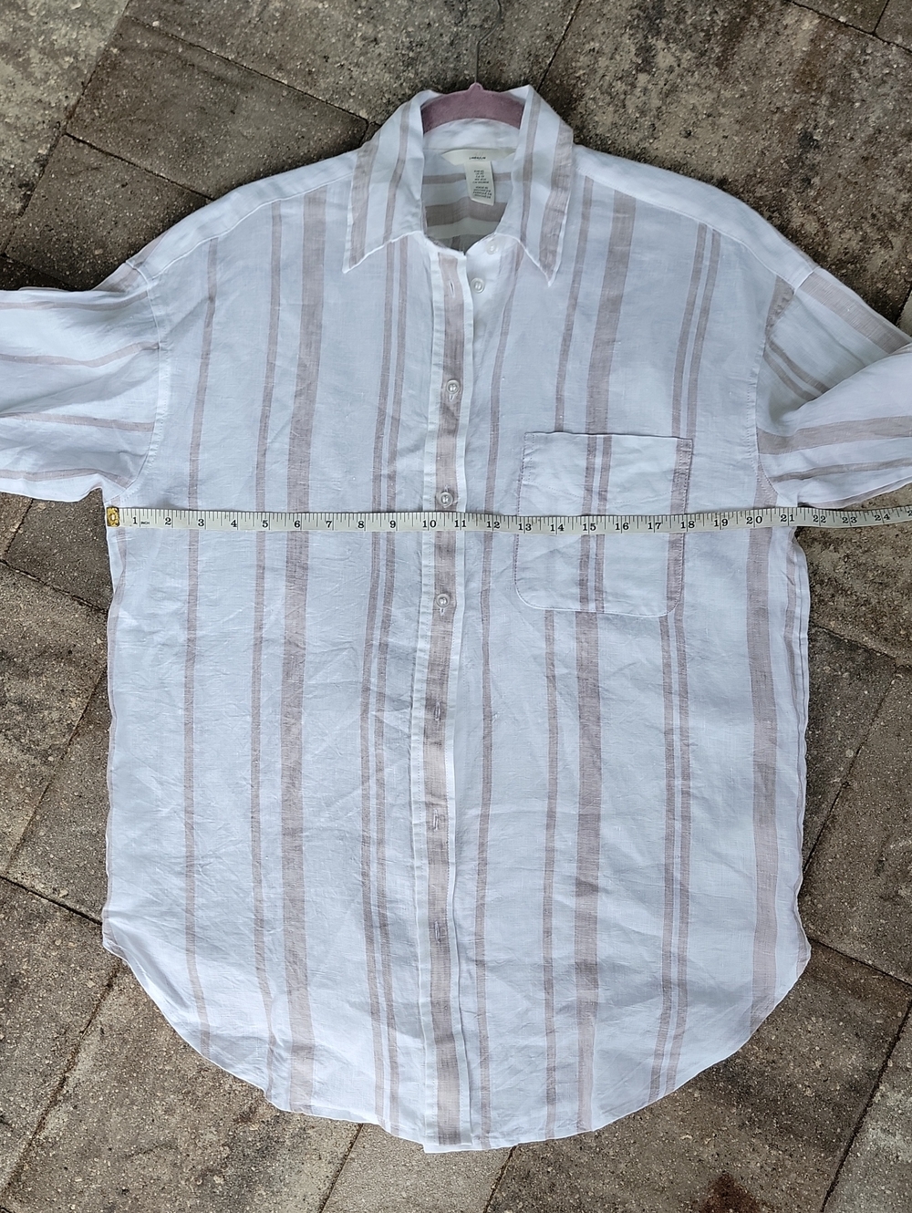 H&M Striped Linen Oversized Button-Up Shirt in White and Beige Marked XS - Picture 9 of 12